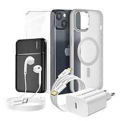 Mayaxess Pack pour iPhone 14 Coque, Verre, Chargeur, Batterie externe, écouteurs Gris