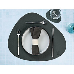 Bjorn Sous-verre curve réversible - 6 pièces - Cuir recyclé bleu nuit et gris anthracite pas cher