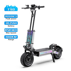 Trottinette Électrique OOTD T90 60V 31.2Ah, Double Moteur 3000W*2, Autonomie Max 100Km Noir
