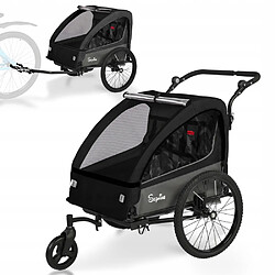 Remorque à Vélo Convertible Poussette pour 1-2 Enfants Suspension Harnais 5 Points Pliable
