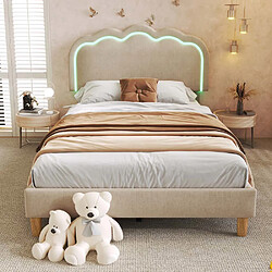 Pugsdrly Lit rembourré simple 90 x 190 cm - Sommier à lattes - Beige - Lin