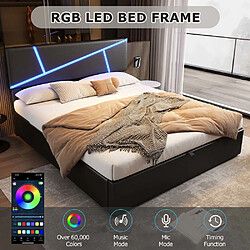 Pugsdrly Cadre de lit double avec éclairage LED - 140 x 200 cm