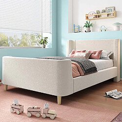 Avis Pugsdrly Lit enfant 90x200 cm en velours beige, Lit simple