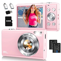 Appareil Photo Numérique Enfant VURAHOME DC402 4K 48MP Zoom 16X Écran 2,8" 32Go Rose