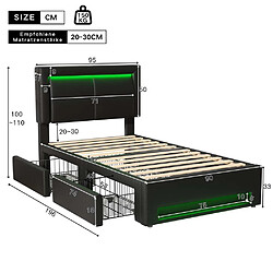 Avis Pugsdrly Structure de lit simple 90 x 190 cm - Avec ports USB - Matériau PU