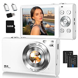 Appareil Photo Numérique Enfant VURAHOME DC402 4K 48MP Zoom 16X Écran 2,8" 32Go Blanc