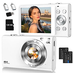 Appareil Photo Numérique Enfant VURAHOME DC402 4K 48MP Zoom 16X Écran 2,8" 128Go Blanc