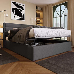 Pugsdrly Structure de lit double 160 x 200 cm - Lattes en bois - Gris