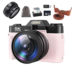 Appareil Photo Numérique ensemble VURAHOME RZ0 5K 75MP WiFi Écran 3" 2Batteries 128Go Rose