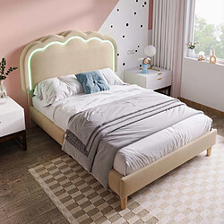 Pugsdrly Lit rembourré simple 90 x 190 cm - Sommier à lattes - Beige - Lin