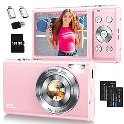 Appareil Photo Numérique Enfant VURAHOME DC402 4K 48MP Zoom 16X Écran 2,8" 128Go Rose