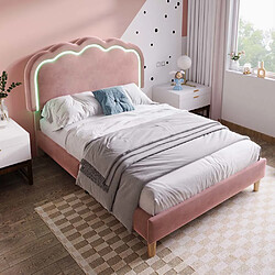 Pugsdrly Lit rembourré simple 90 x 190 cm - Sommier à lattes - Rose - Velours