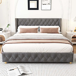 Pugsdrly Structure de lit double 140*190 cm - avec sommier à lattes - gris