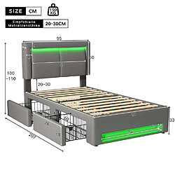 Acheter Pugsdrly Structure de lit simple 90 x 200 cm - Avec ports USB - Matériau PU