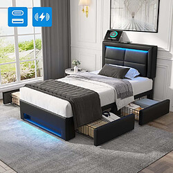 Pugsdrly Structure de lit simple 90 x 190 cm - Avec ports USB - Matériau PU