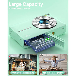 Appareil Photo Numérique Enfant VURAHOME DC403 44MP Zoom 16X Écran 2,4" 128Go Vert