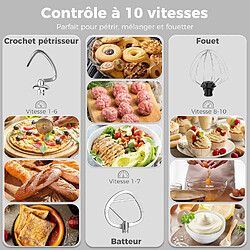 Avis YASHE Robot Pâtissier 1500W, 4,5L + 5L Deux Bols en Acier Inoxydable, 10+P Vitesses