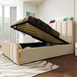 Pugsdrly Structure de lit double 90 x 200 cm avec rangement - Beige