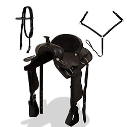 vidaXL Selle, bridon et col de poitrine Cuir véritable 15 po Noir