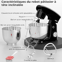YASHE Robot Pâtissier 1500W, 4,5L + 5L Deux Bols en Acier Inoxydable, 10+P Vitesses pas cher