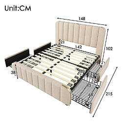 Avis Pugsdrly Structure de lit double - avec recharge USB - 140 x 200 cm