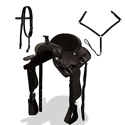 vidaXL Selle, bridon et col de poitrine Cuir véritable 17 po Noir