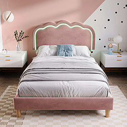 Pugsdrly Lit rembourré simple 90 x 200 cm - Sommier à lattes - Rose - Velours