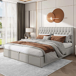 Pugsdrly Structure de lit double 160 x 200 cm - Avec espace de rangement - Gris