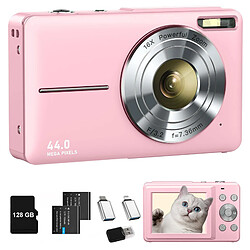 Appareil Photo Numérique Enfant VURAHOME DC403 44MP Zoom 16X Écran 2,4" 128Go Rose
