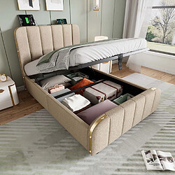 Pugsdrly Structure de lit double 90 x 200 cm avec rangement - Beige