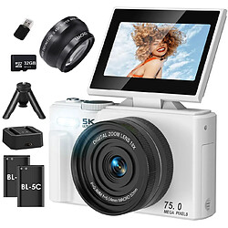 Appareil Photo Numérique 5K 75MP VURAHOME CL08 Zoom 18X Grand Angle Trépied 32Go Blanc