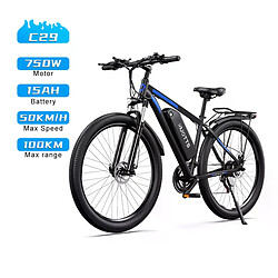 Vélo Électrique DUOTTS C29, 750W, Batterie 15Ah, Autonomie 100km, Couleur Noir Vélo Électrique DUOTTS C29, Moteur 750W, Batterie 48V 15Ah, Autonomie 100km, Connecté à l'Application DUOTTS, Couleur Noir