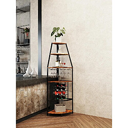 Vendos85 Casier à vin d’angle 6 niveaux métal et bois avec porte-verres