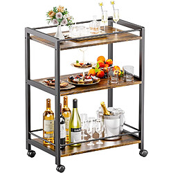 Vendos85 Chariot de bar à 3 niveaux avec roulettes et rangements marron noir