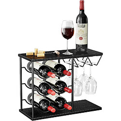 Vendos85 Casier à vin rétro 2 en 1 avec porte-verres 6 bouteilles noir