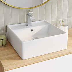 Idmarket Vasque à poser carrée en céramique blanche L. 41 x l. 41 x H. 15,5 cm
