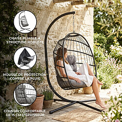 Monstershop Fauteuil Œuf Suspendu en Rotin Noir Pliante Extérieur Intérieur Housse INCLUS