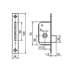 METALUX 4572 - Pêne mortaise pour bois - 19 x 18 x 70 mm