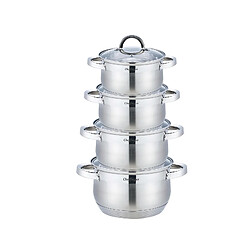Cheffinger Ensemble de Cuisine 8 pcs 4 Marmites avec Couvercles Tous Feux Induction Argent