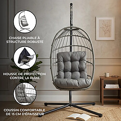 Monstershop Fauteuil Œuf Suspendu en Rotin Gris Pliante Extérieur Intérieur Housse INCLUS