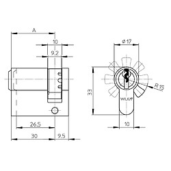 WILKA 1410 Demi-cylindre 50/10 mm - 3 clés - Nickelé