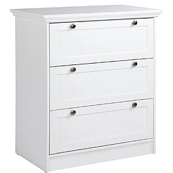 Commode LANDWOOD à 3 tiroirs - Finition blanche - Style campagnard - L 80 x P 45 x H 90 cm