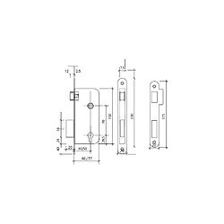 TESA T41355RHL Serrure bec de cane encastrable - Entraxe 70 mm