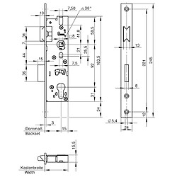 WILKA 1433W - Serrure monopoint métal droite, 15 mm, profil étroit