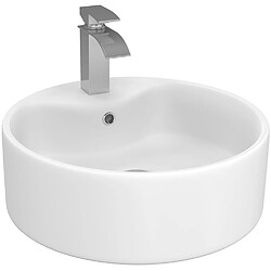 Idmarket Vasque à poser ronde en céramique blanche L. 41 x l. 41 x H. 15,5 cm