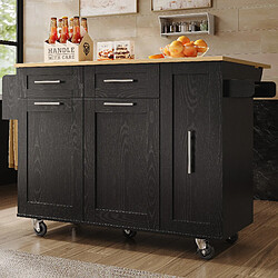 modfu Îlot de cuisine à roulettes avec plateau rabattable et rangement en mdf métal, noir