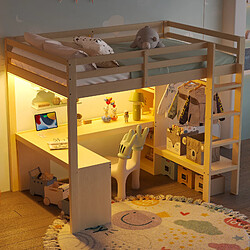 Merax Lit Mezzanine -lit Enfant140x200cm-LED Et USB-bureau Sous Le Lit-naturel