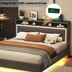Avis Merax Lit Rembourré 140*200-avec Prise USB Et Lumière LED-lit Double Plat-tissu En Lin-gris