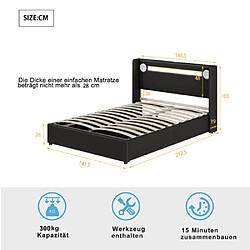 Acheter Merax Lit Rembourré 140x200cm -avec Lecteur Bluetooth Et Chargement USB-lit Double LED-noir