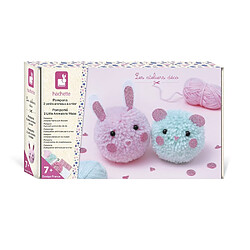 Janod Kit Pompons Animaux - Lapin Rose et Ours Bleu - 7+ Coffret créatif Janod pour faire 2 pompons d’animaux moelleux : lapin et ours, yeux en perles, colle et instructions